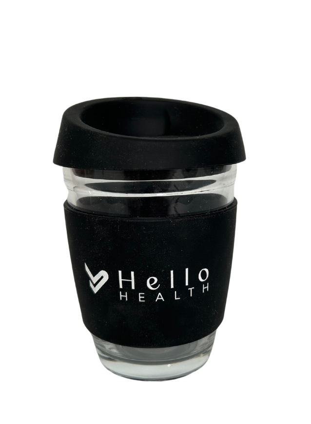 Hello Health Glass Coffee Cup