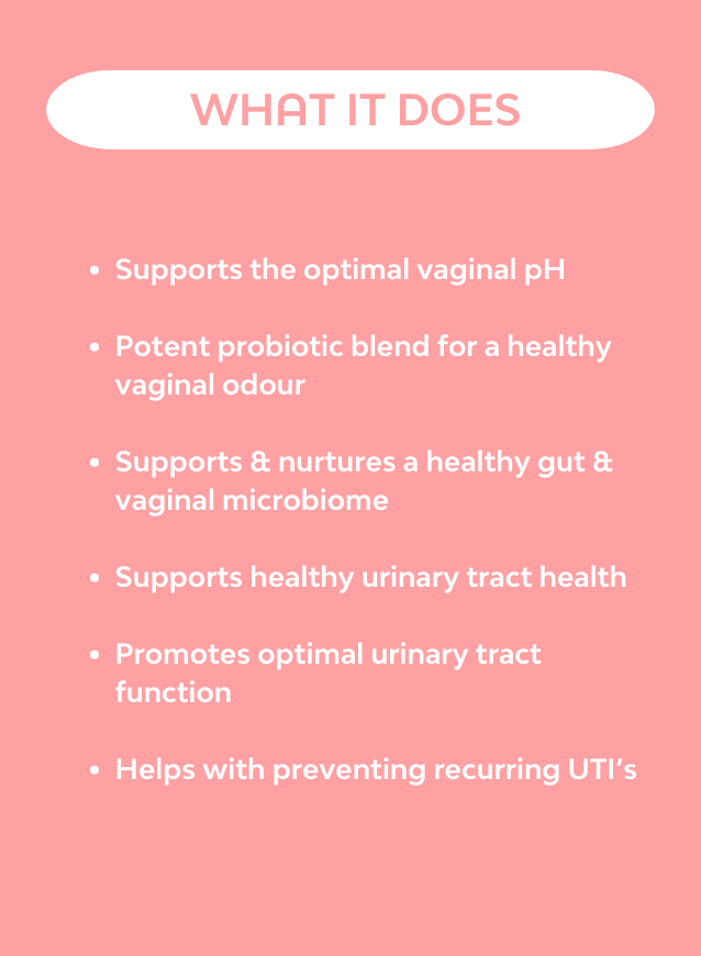 Description of all the benefits of Hello Health's FemFlora 9 strain probiotics with cranberry extract for vaginal health and UTI prevention 