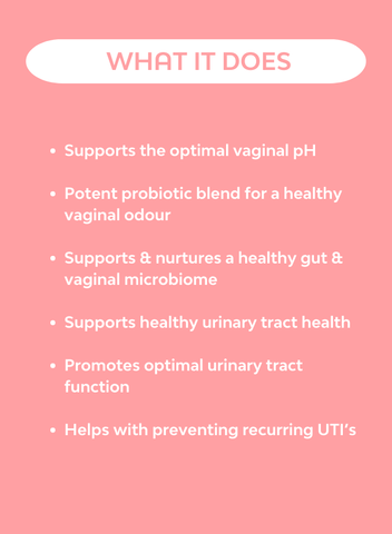 Description of all the benefits of Hello Health's FemFlora 9 strain probiotics with cranberry extract for vaginal health and UTI prevention 