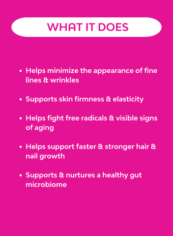 A list describing all the benefits of taking Hello Health's Collagen for women