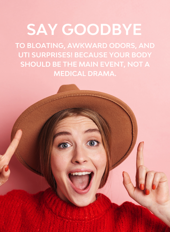 Imagie of a happy female after she has been taking pre & probiotics or vaginal health 