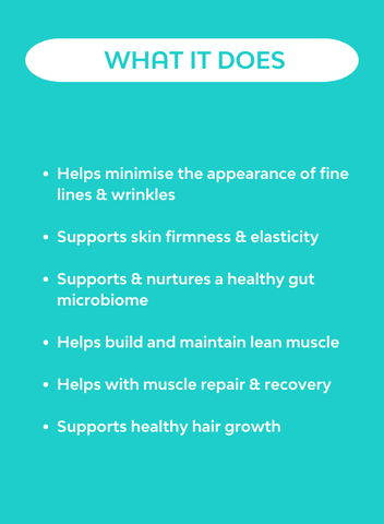 A list showing all the benefits of Boosted collagen for Gut Health from healthy skin to a health gut microbiome