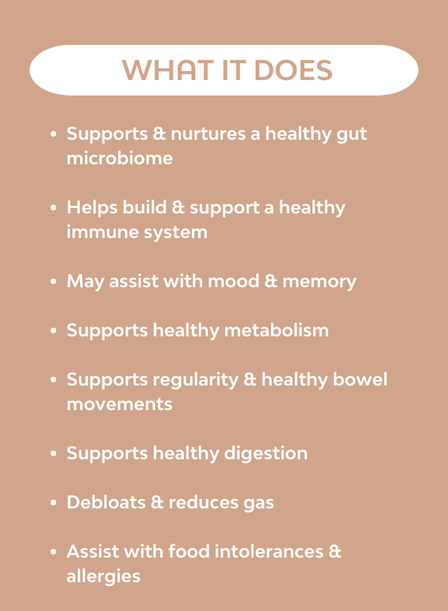 A description of the benefits of taking Hello Health Pre & Probiotic forte to assist with gut health and whole body benefits